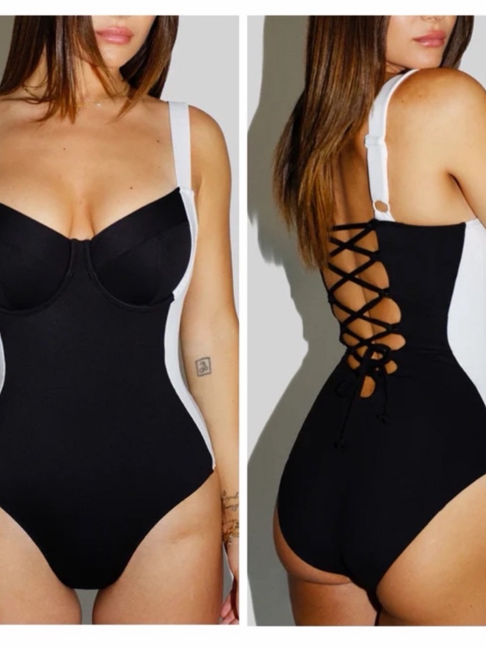 New TA3 Lifty One Piece Swimsuit Contour Black White Sz L X-Long B/C Cup